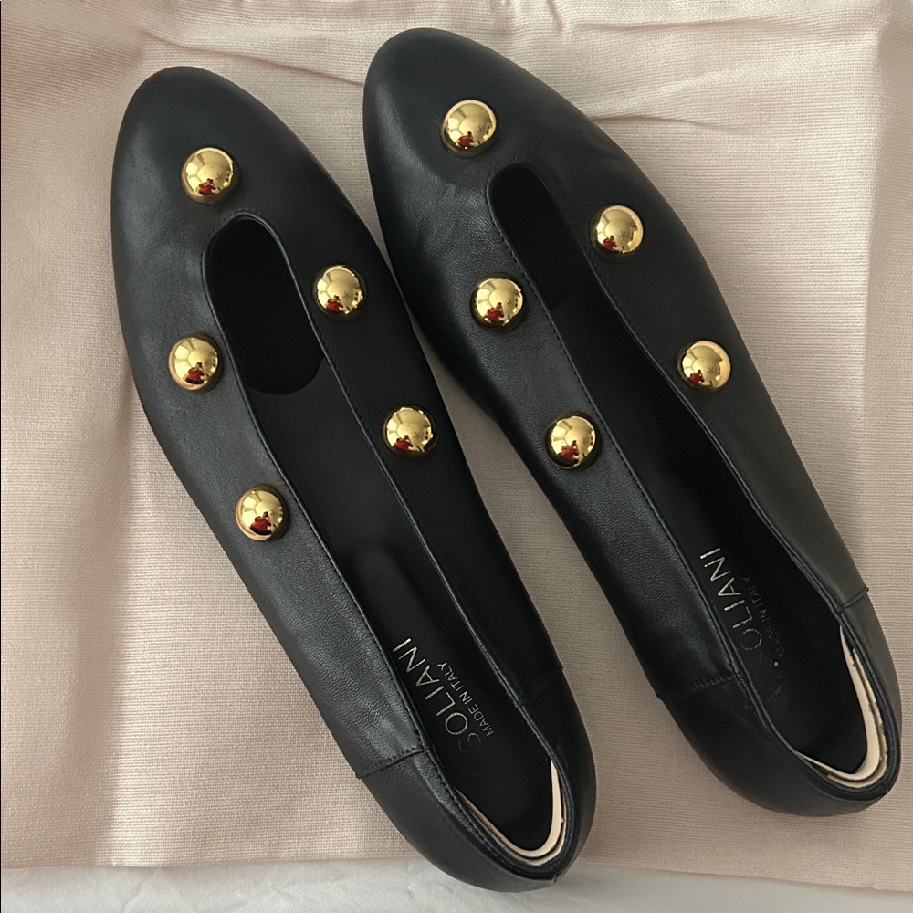 A.soliani Scala black leather and studded flat